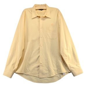 Lands' End Men's Button Up Dress Shirt Tan Size XL 17-17.5 UPS Embroidered Logo